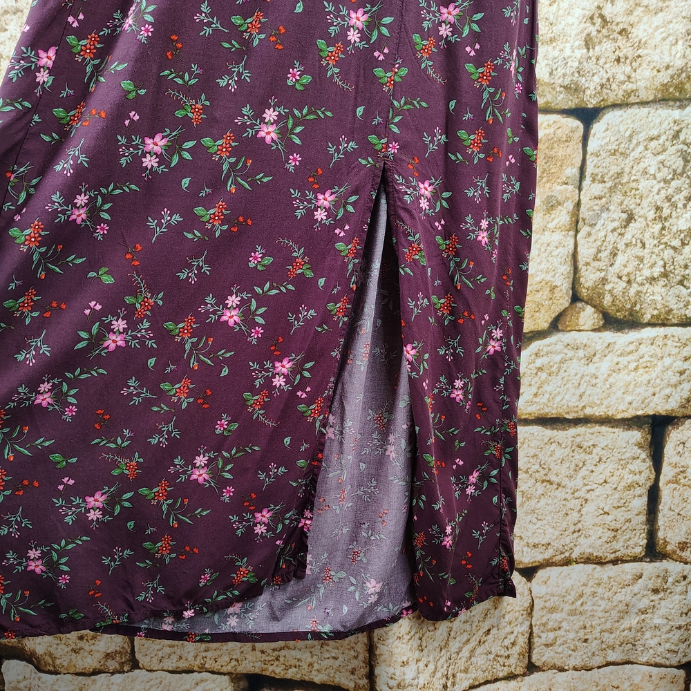 Old Navy Purple Floral Dress Puff Sleeve Open Back Size Medium - Picture 4 of 14